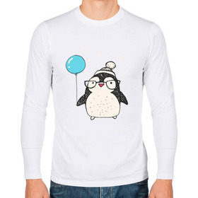 Мужской лонгслив хлопок с принтом Пингвин с шариком в Белгороде, 100% хлопок |  | christmas | new year | winter | зима | новый год | пингвин | рождество