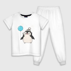 Детская пижама хлопок с принтом Пингвин с шариком в Белгороде, 100% хлопок |  брюки и футболка прямого кроя, без карманов, на брюках мягкая резинка на поясе и по низу штанин
 | christmas | new year | winter | зима | новый год | пингвин | рождество