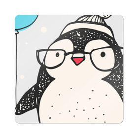 Магнит виниловый Квадрат с принтом Пингвин с шариком в Белгороде, полимерный материал с магнитным слоем | размер 9*9 см, закругленные углы | christmas | new year | winter | зима | новый год | пингвин | рождество