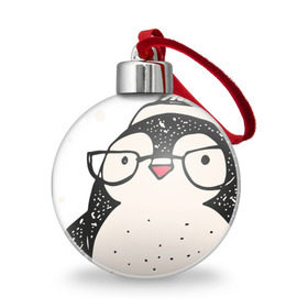 Ёлочный шар с принтом Пингвин с шариком в Белгороде, Пластик | Диаметр: 77 мм | Тематика изображения на принте: christmas | new year | winter | зима | новый год | пингвин | рождество