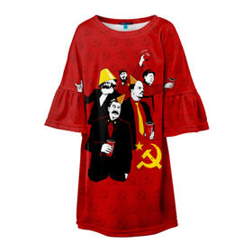 Детское платье 3D с принтом Communist Party в Белгороде, 100% полиэстер | прямой силуэт, чуть расширенный к низу. Круглая горловина, на рукавах — воланы | lenin | october | party | red | russia | soviet union | stalin | ussr | большевик | коммунист | красный | ленин | октябрь | пати | россия | советский союз | ссср | сталин