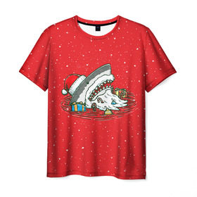 Мужская футболка 3D с принтом Акула Дед Мороз в Белгороде, 100% полиэфир | прямой крой, круглый вырез горловины, длина до линии бедер | christmas | new year | shark | новый год | рождество | санта