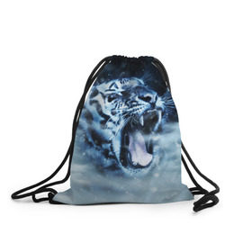 Рюкзак-мешок 3D с принтом Белый тигр в Белгороде, 100% полиэстер | плотность ткани — 200 г/м2, размер — 35 х 45 см; лямки — толстые шнурки, застежка на шнуровке, без карманов и подкладки | зима | клыки | метель | пасть | снег | тигр | хищник