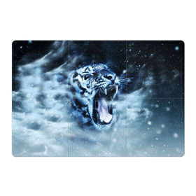 Магнитный плакат 3Х2 с принтом Белый тигр в Белгороде, Полимерный материал с магнитным слоем | 6 деталей размером 9*9 см | зима | клыки | метель | пасть | снег | тигр | хищник