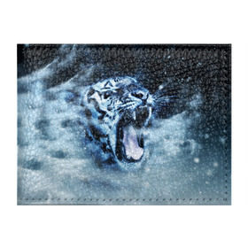 Обложка для студенческого билета с принтом Белый тигр в Белгороде, натуральная кожа | Размер: 11*8 см; Печать на всей внешней стороне | Тематика изображения на принте: зима | клыки | метель | пасть | снег | тигр | хищник