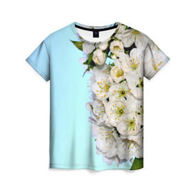 Женская футболка 3D с принтом Сакура в Белгороде, 100% полиэфир ( синтетическое хлопкоподобное полотно) | прямой крой, круглый вырез горловины, длина до линии бедер | вишня | сакура | яблоня | япония