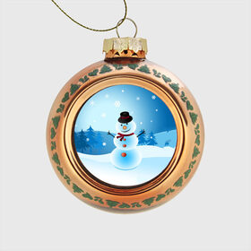 Стеклянный ёлочный шар с принтом Снеговик в Белгороде, Стекло | Диаметр: 80 мм | дед мороз | зима | новый год | праздник | снеговик | снежинки