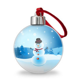 Ёлочный шар с принтом Снеговик в Белгороде, Пластик | Диаметр: 77 мм | дед мороз | зима | новый год | праздник | снеговик | снежинки