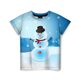 Детская футболка 3D с принтом Снеговик в Белгороде, 100% гипоаллергенный полиэфир | прямой крой, круглый вырез горловины, длина до линии бедер, чуть спущенное плечо, ткань немного тянется | дед мороз | зима | новый год | праздник | снеговик | снежинки