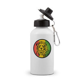 Бутылка спортивная с принтом Ямайский лев в Белгороде, металл | емкость — 500 мл, в комплекте две пластиковые крышки и карабин для крепления | лев | раста | ямайка