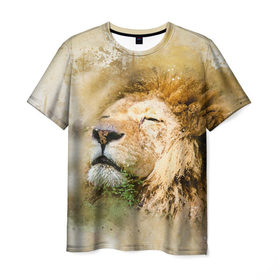 Мужская футболка 3D с принтом Лев в Белгороде, 100% полиэфир | прямой крой, круглый вырез горловины, длина до линии бедер | зверь | лев | тигр | хищник