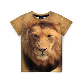 Детская футболка 3D с принтом Лев в Белгороде, 100% гипоаллергенный полиэфир | прямой крой, круглый вырез горловины, длина до линии бедер, чуть спущенное плечо, ткань немного тянется | животные | кошка | лев | тигр | хищник
