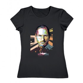 Женская футболка хлопок с принтом Стив Джобс в Белгороде, 100% хлопок | прямой крой, круглый вырез горловины, длина до линии бедер, слегка спущенное плечо | apple | брэнд | джобс | стив | эпл