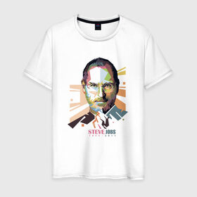 Мужская футболка хлопок с принтом Стив Джобс в Белгороде, 100% хлопок | прямой крой, круглый вырез горловины, длина до линии бедер, слегка спущенное плечо. | apple | брэнд | джобс | стив | эпл