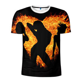 Мужская футболка 3D спортивная с принтом Танец огня в Белгороде, 100% полиэстер с улучшенными характеристиками | приталенный силуэт, круглая горловина, широкие плечи, сужается к линии бедра | Тематика изображения на принте: любовь | огонь | пламя | сердце | танец