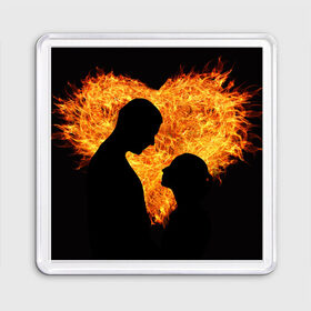 Магнит 55*55 с принтом Огненная любовь в Белгороде, Пластик | Размер: 65*65 мм; Размер печати: 55*55 мм | любовь | огонь | пламя | сердце | танец