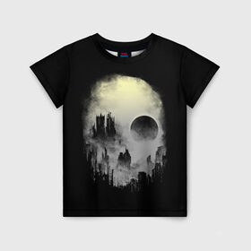 Детская футболка 3D с принтом Мертвый туман в Белгороде, 100% гипоаллергенный полиэфир | прямой крой, круглый вырез горловины, длина до линии бедер, чуть спущенное плечо, ткань немного тянется | bone | ciyt | dark | evil | skelet | skull | город | кости | скелет | туман | череп