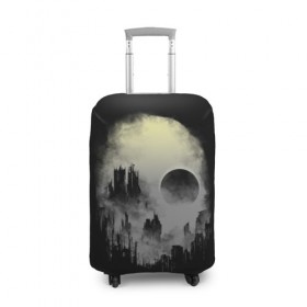Чехол для чемодана 3D с принтом Мертвый туман в Белгороде, 86% полиэфир, 14% спандекс | двустороннее нанесение принта, прорези для ручек и колес | bone | ciyt | dark | evil | skelet | skull | город | кости | скелет | туман | череп