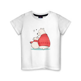 Детская футболка хлопок с принтом Белые Мишки в Белгороде, 100% хлопок | круглый вырез горловины, полуприлегающий силуэт, длина до линии бедер | christmas | hipster | new year | winter | зима | новый год | рождество | хипстер