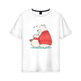 Женская футболка хлопок Oversize с принтом Белые Мишки в Белгороде, 100% хлопок | свободный крой, круглый ворот, спущенный рукав, длина до линии бедер
 | christmas | hipster | new year | winter | зима | новый год | рождество | хипстер