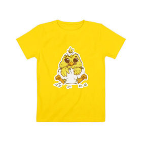 Детская футболка хлопок с принтом Цыпленок в Белгороде, 100% хлопок | круглый вырез горловины, полуприлегающий силуэт, длина до линии бедер | желтый | мультяшка | рисунок | цыпленок | яйца