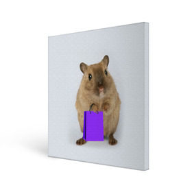 Холст квадратный с принтом Хомяк с сумкой в Белгороде, 100% ПВХ |  | грызун | животные | крыса | мышь | хомяк | яблоко