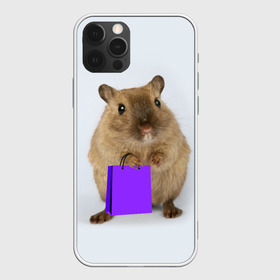 Чехол для iPhone 12 Pro Max с принтом Хомяк с сумкой в Белгороде, Силикон |  | Тематика изображения на принте: грызун | животные | крыса | мышь | хомяк | яблоко