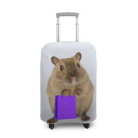 Чехол для чемодана 3D с принтом Хомяк с сумкой в Белгороде, 86% полиэфир, 14% спандекс | двустороннее нанесение принта, прорези для ручек и колес | грызун | животные | крыса | мышь | хомяк | яблоко