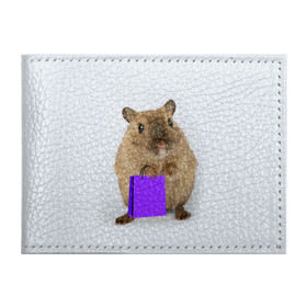 Обложка для студенческого билета с принтом Хомяк с сумкой в Белгороде, натуральная кожа | Размер: 11*8 см; Печать на всей внешней стороне | Тематика изображения на принте: грызун | животные | крыса | мышь | хомяк | яблоко