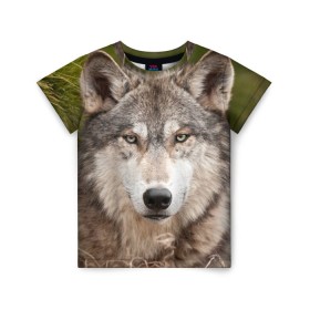 Детская футболка 3D с принтом Волк в Белгороде, 100% гипоаллергенный полиэфир | прямой крой, круглый вырез горловины, длина до линии бедер, чуть спущенное плечо, ткань немного тянется | animal | eyes | forest | predator | wild | wolf | взгляд | волк | дикий | животное | зверь | лес | хищник