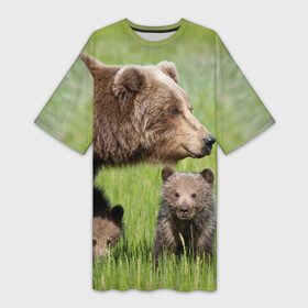 Платье-футболка 3D с принтом Медведи в Белгороде,  |  | animals | bears | children | family | green | meadow | mother | predators | дети | животные | зеленая | мама | медведи | поляна | семья | хищники