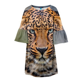 Детское платье 3D с принтом Леопард в Белгороде, 100% полиэстер | прямой силуэт, чуть расширенный к низу. Круглая горловина, на рукавах — воланы | animal | leopard | look | predator | spotted | wild | взгляд | дикий | животное | леопард | пятнистый | хищник