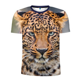 Мужская футболка 3D спортивная с принтом Леопард в Белгороде, 100% полиэстер с улучшенными характеристиками | приталенный силуэт, круглая горловина, широкие плечи, сужается к линии бедра | Тематика изображения на принте: animal | leopard | look | predator | spotted | wild | взгляд | дикий | животное | леопард | пятнистый | хищник