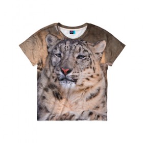 Детская футболка 3D с принтом Леопард в Белгороде, 100% гипоаллергенный полиэфир | прямой крой, круглый вырез горловины, длина до линии бедер, чуть спущенное плечо, ткань немного тянется | animal | leopard | look | predator | spotted | wild | взгляд | дикий | животное | леопард | пятнистый | хищник