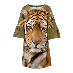 Детское платье 3D с принтом Тигр в Белгороде, 100% полиэстер | прямой силуэт, чуть расширенный к низу. Круглая горловина, на рукавах — воланы | animal | predator | striped | tiger | view | wild | взгляд | дикий | животное | полосатый | тигр | хищник
