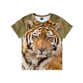 Детская футболка 3D с принтом Тигр в Белгороде, 100% гипоаллергенный полиэфир | прямой крой, круглый вырез горловины, длина до линии бедер, чуть спущенное плечо, ткань немного тянется | animal | predator | striped | tiger | view | wild | взгляд | дикий | животное | полосатый | тигр | хищник