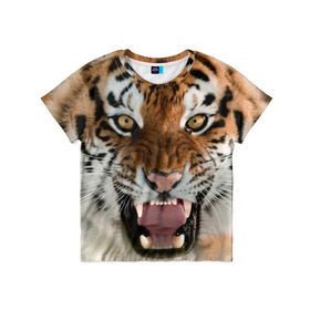 Детская футболка 3D с принтом Тигр в Белгороде, 100% гипоаллергенный полиэфир | прямой крой, круглый вырез горловины, длина до линии бедер, чуть спущенное плечо, ткань немного тянется | Тематика изображения на принте: animal | predator | striped | tiger | view | wild | взгляд | дикий | животное | полосатый | тигр | хищник