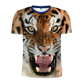 Мужская футболка 3D спортивная с принтом Тигр в Белгороде, 100% полиэстер с улучшенными характеристиками | приталенный силуэт, круглая горловина, широкие плечи, сужается к линии бедра | animal | predator | striped | tiger | view | wild | взгляд | дикий | животное | полосатый | тигр | хищник
