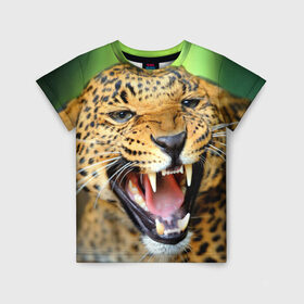 Детская футболка 3D с принтом Леопард в Белгороде, 100% гипоаллергенный полиэфир | прямой крой, круглый вырез горловины, длина до линии бедер, чуть спущенное плечо, ткань немного тянется | animal | leopard | look | predator | spotted | wild | взгляд | дикий | животное | леопард | пятнистый | хищник