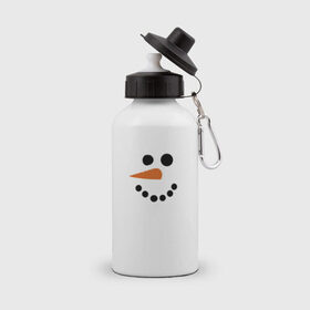 Бутылка спортивная с принтом Снеговик минимализм в Белгороде, металл | емкость — 500 мл, в комплекте две пластиковые крышки и карабин для крепления | Тематика изображения на принте: год петуха | детям | крутой снеговик | любимым. | минимализм | морковка | новый год | подарок | популярное | снег | снеговик
