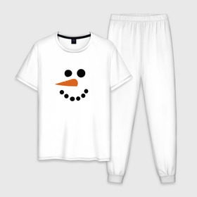 Мужская пижама хлопок с принтом Снеговик минимализм в Белгороде, 100% хлопок | брюки и футболка прямого кроя, без карманов, на брюках мягкая резинка на поясе и по низу штанин
 | год петуха | детям | крутой снеговик | любимым. | минимализм | морковка | новый год | подарок | популярное | снег | снеговик
