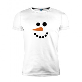 Мужская футболка премиум с принтом Снеговик минимализм в Белгороде, 92% хлопок, 8% лайкра | приталенный силуэт, круглый вырез ворота, длина до линии бедра, короткий рукав | год петуха | детям | крутой снеговик | любимым. | минимализм | морковка | новый год | подарок | популярное | снег | снеговик