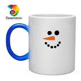 Кружка хамелеон с принтом Снеговик минимализм в Белгороде, керамика | меняет цвет при нагревании, емкость 330 мл | год петуха | детям | крутой снеговик | любимым. | минимализм | морковка | новый год | подарок | популярное | снег | снеговик