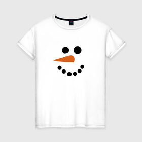Женская футболка хлопок с принтом Снеговик минимализм в Белгороде, 100% хлопок | прямой крой, круглый вырез горловины, длина до линии бедер, слегка спущенное плечо | год петуха | детям | крутой снеговик | любимым. | минимализм | морковка | новый год | подарок | популярное | снег | снеговик