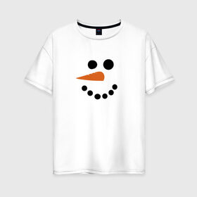 Женская футболка хлопок Oversize с принтом Снеговик минимализм в Белгороде, 100% хлопок | свободный крой, круглый ворот, спущенный рукав, длина до линии бедер
 | год петуха | детям | крутой снеговик | любимым. | минимализм | морковка | новый год | подарок | популярное | снег | снеговик