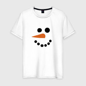 Мужская футболка хлопок с принтом Снеговик минимализм в Белгороде, 100% хлопок | прямой крой, круглый вырез горловины, длина до линии бедер, слегка спущенное плечо. | Тематика изображения на принте: год петуха | детям | крутой снеговик | любимым. | минимализм | морковка | новый год | подарок | популярное | снег | снеговик