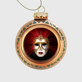 Стеклянный ёлочный шар с принтом Венецианская маска в Белгороде, Стекло | Диаметр: 80 мм | венеция | италия | карнавал | красный | лицо | перья