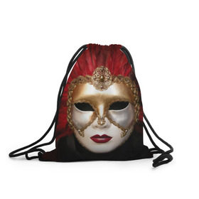Рюкзак-мешок 3D с принтом Венецианская маска в Белгороде, 100% полиэстер | плотность ткани — 200 г/м2, размер — 35 х 45 см; лямки — толстые шнурки, застежка на шнуровке, без карманов и подкладки | венеция | италия | карнавал | красный | лицо | перья