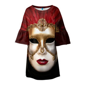 Детское платье 3D с принтом Венецианская маска в Белгороде, 100% полиэстер | прямой силуэт, чуть расширенный к низу. Круглая горловина, на рукавах — воланы | венеция | италия | карнавал | красный | лицо | перья