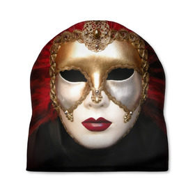 Шапка 3D с принтом Венецианская маска в Белгороде, 100% полиэстер | универсальный размер, печать по всей поверхности изделия | венеция | италия | карнавал | красный | лицо | перья